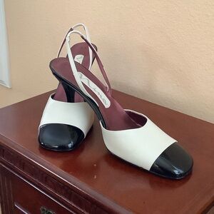 Nina Black and White Slingback Heels